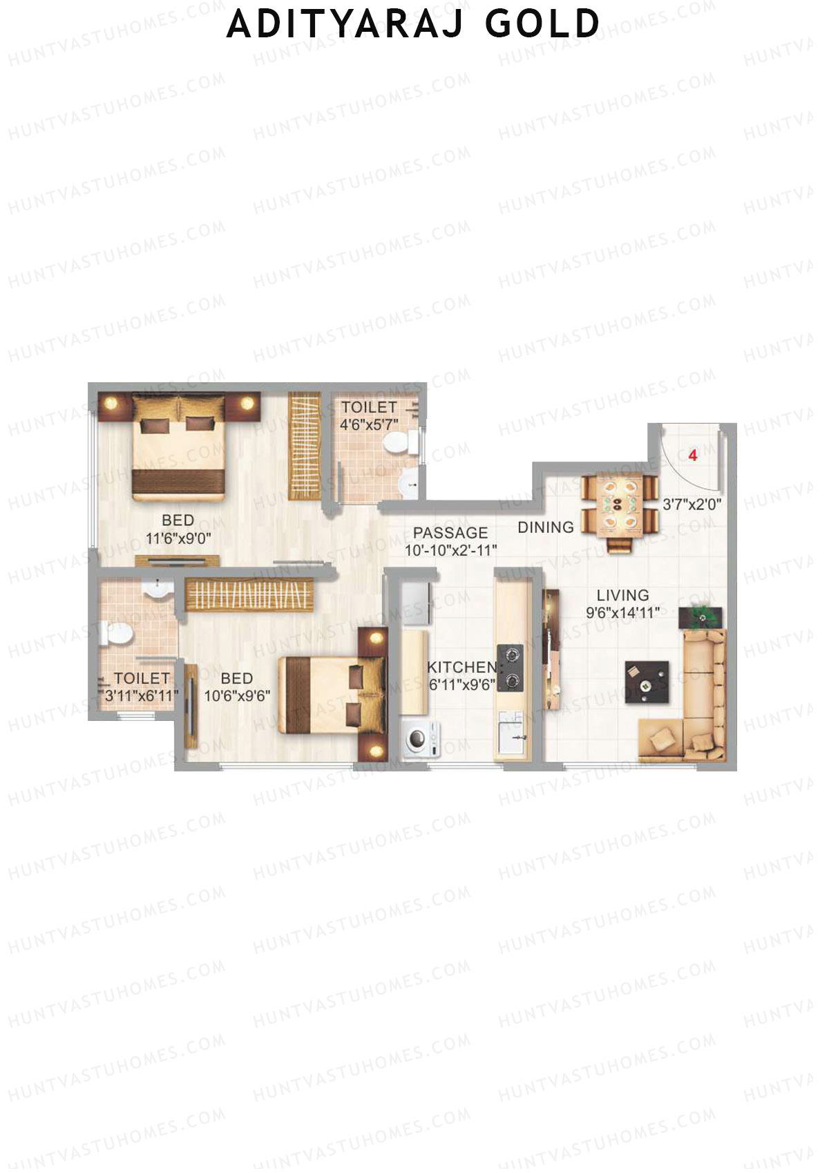 Adityaraj Gold Tower 1 Unit 4 Floor Plan
