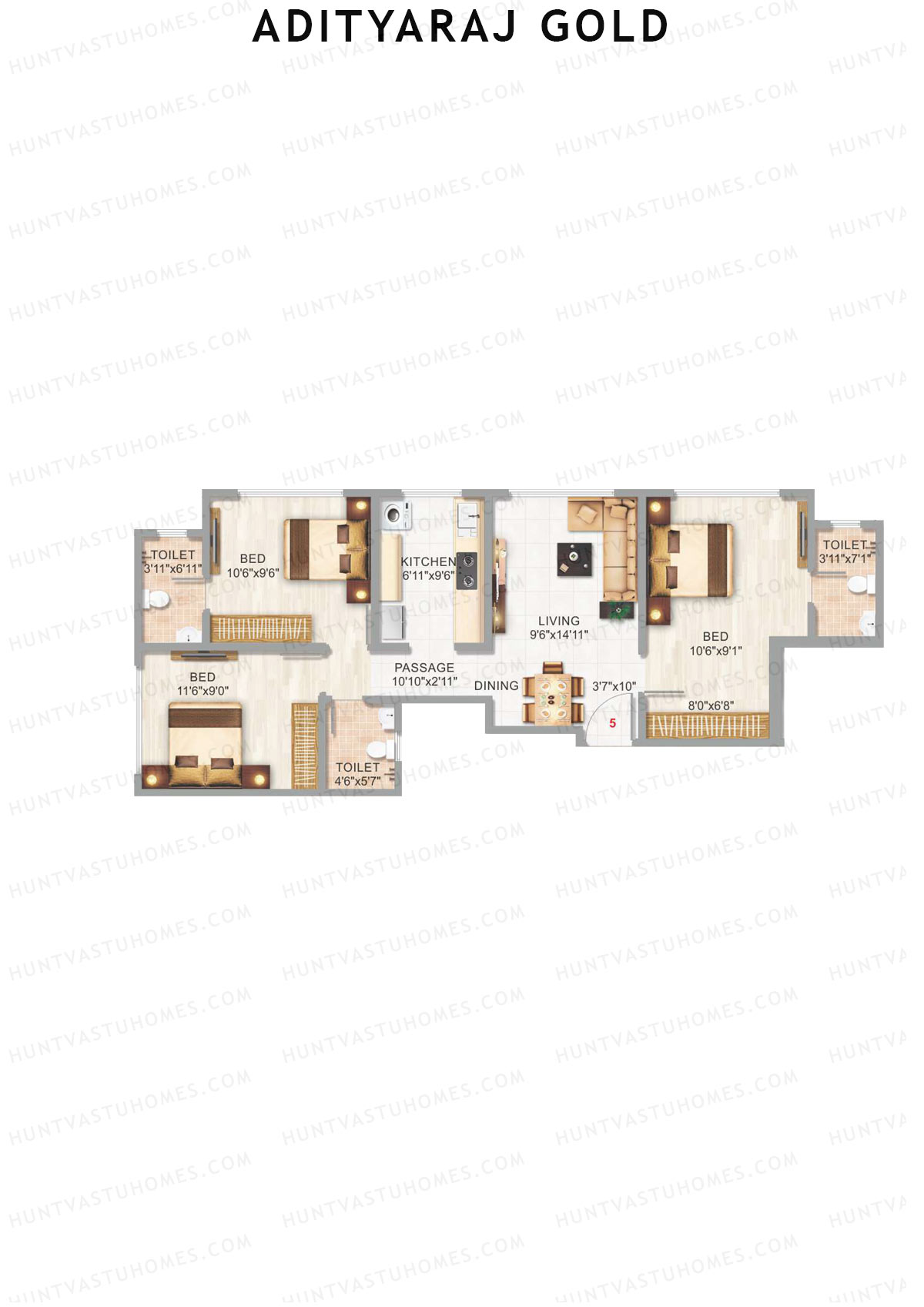 Adityaraj Gold Tower 1 Unit 5 Floor Plan