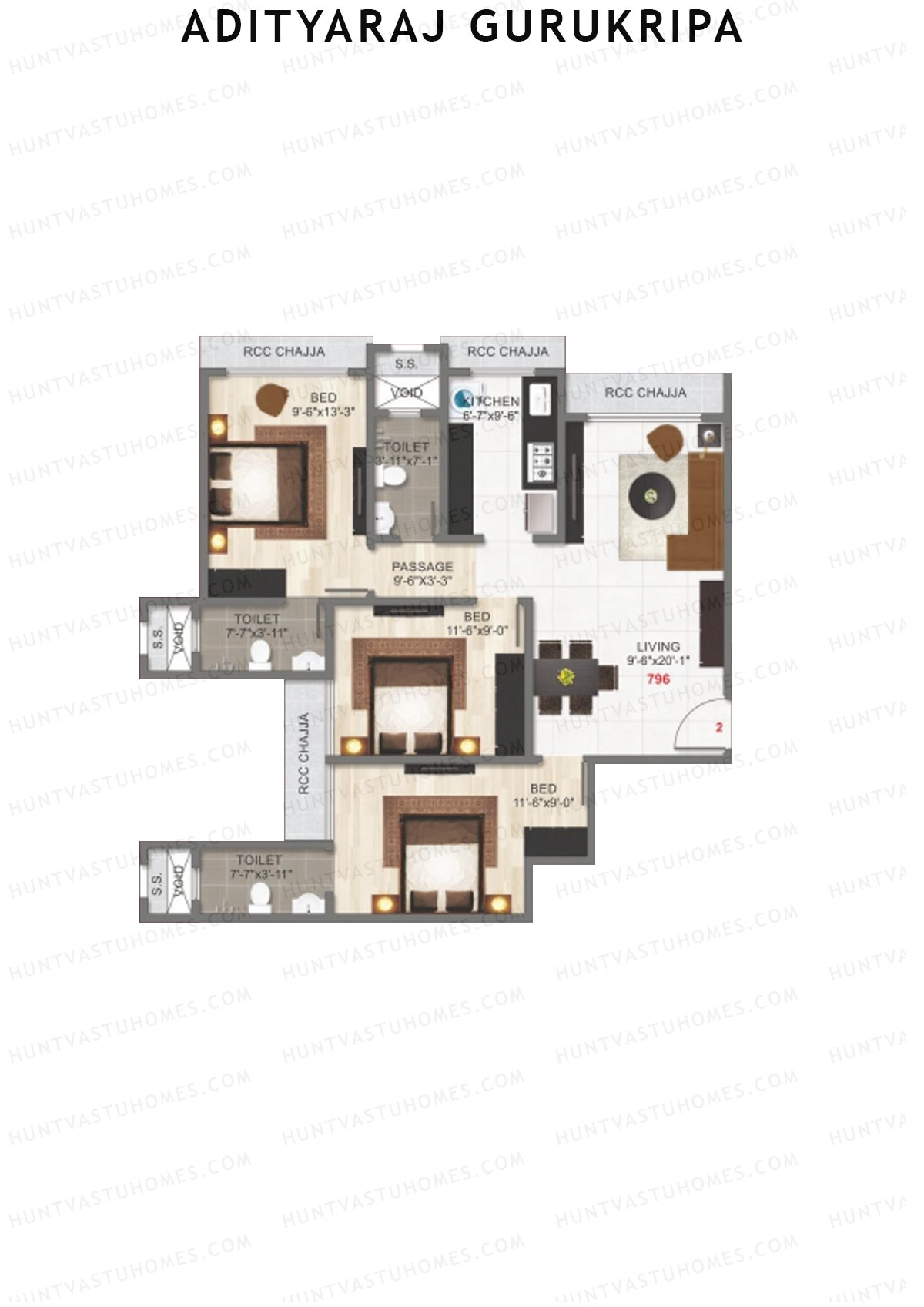 Adityaraj Gurukripa Wing B Unit 2 Floor Plan