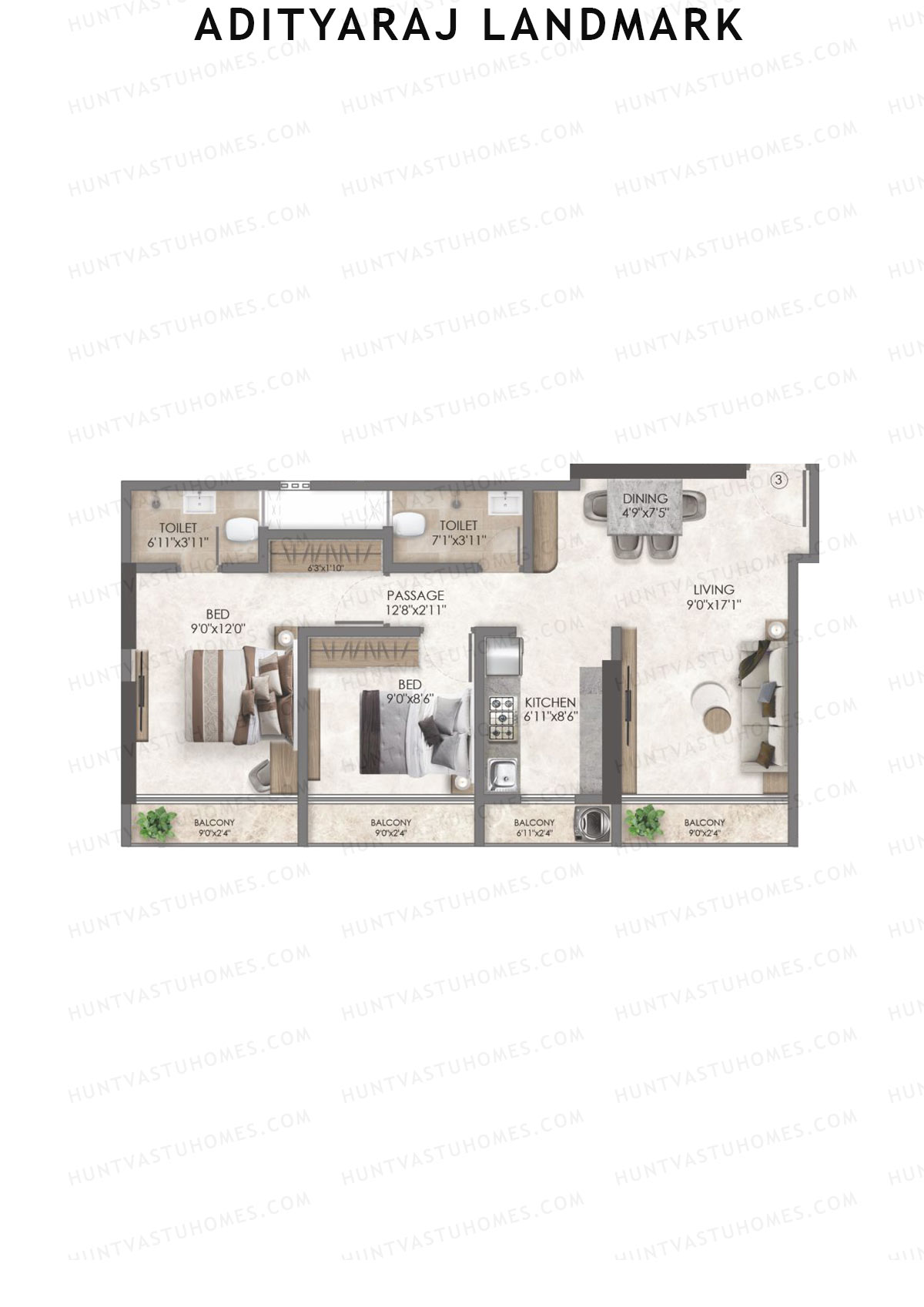 Adityaraj Landmark Tower 1 Unit 3 Floor Plan