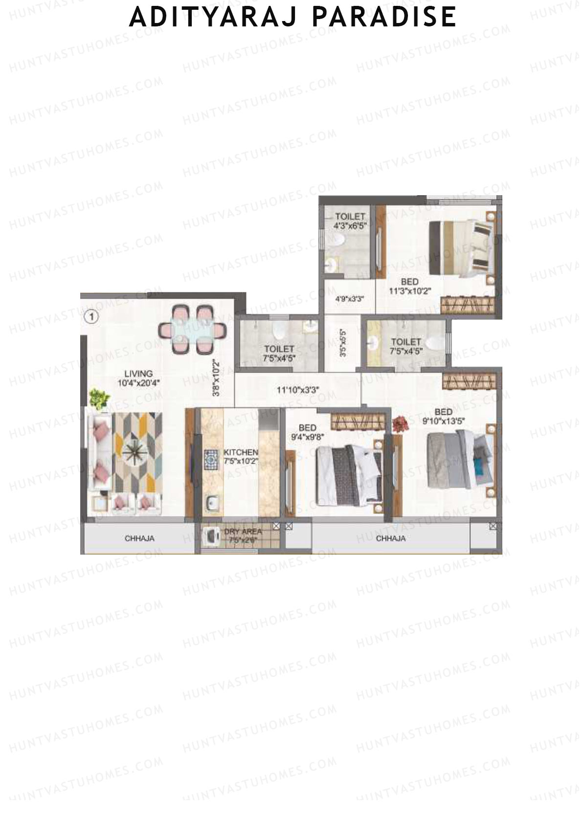 Adityaraj Paradise Wing A Unit 1 Floor Plan