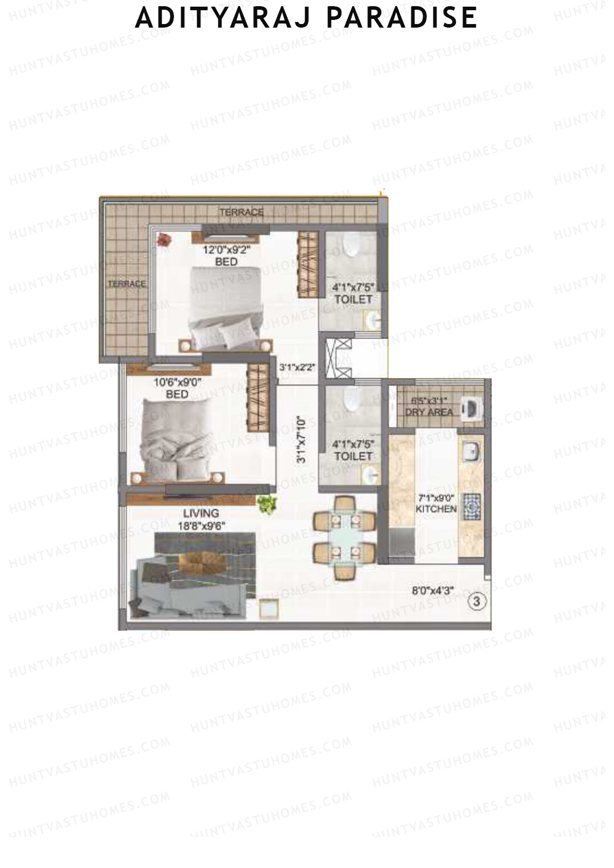 Adityaraj Paradise Wing A Unit 3 Floor Plan