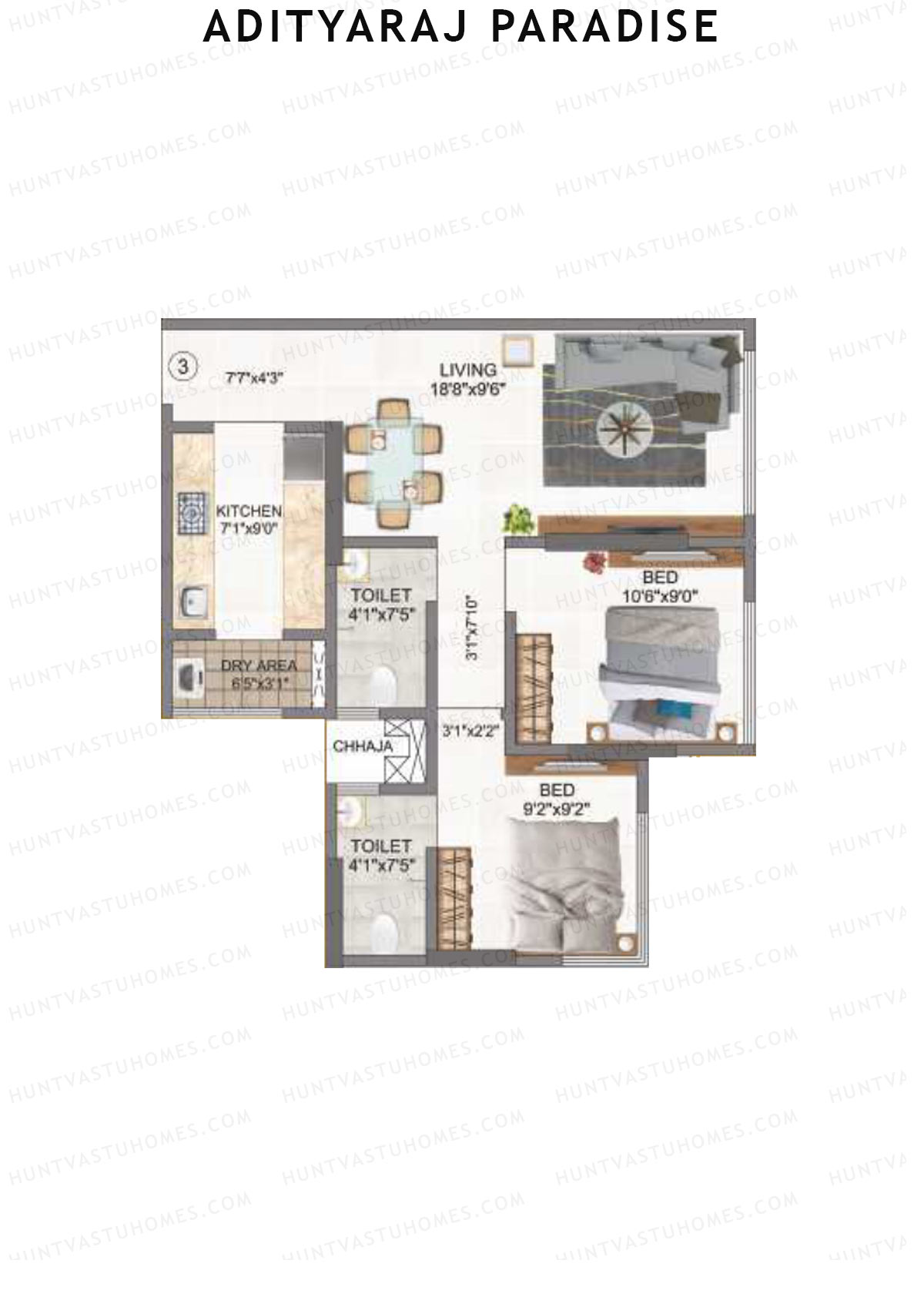 Adityaraj Paradise Wing B Unit 2 Floor Plan