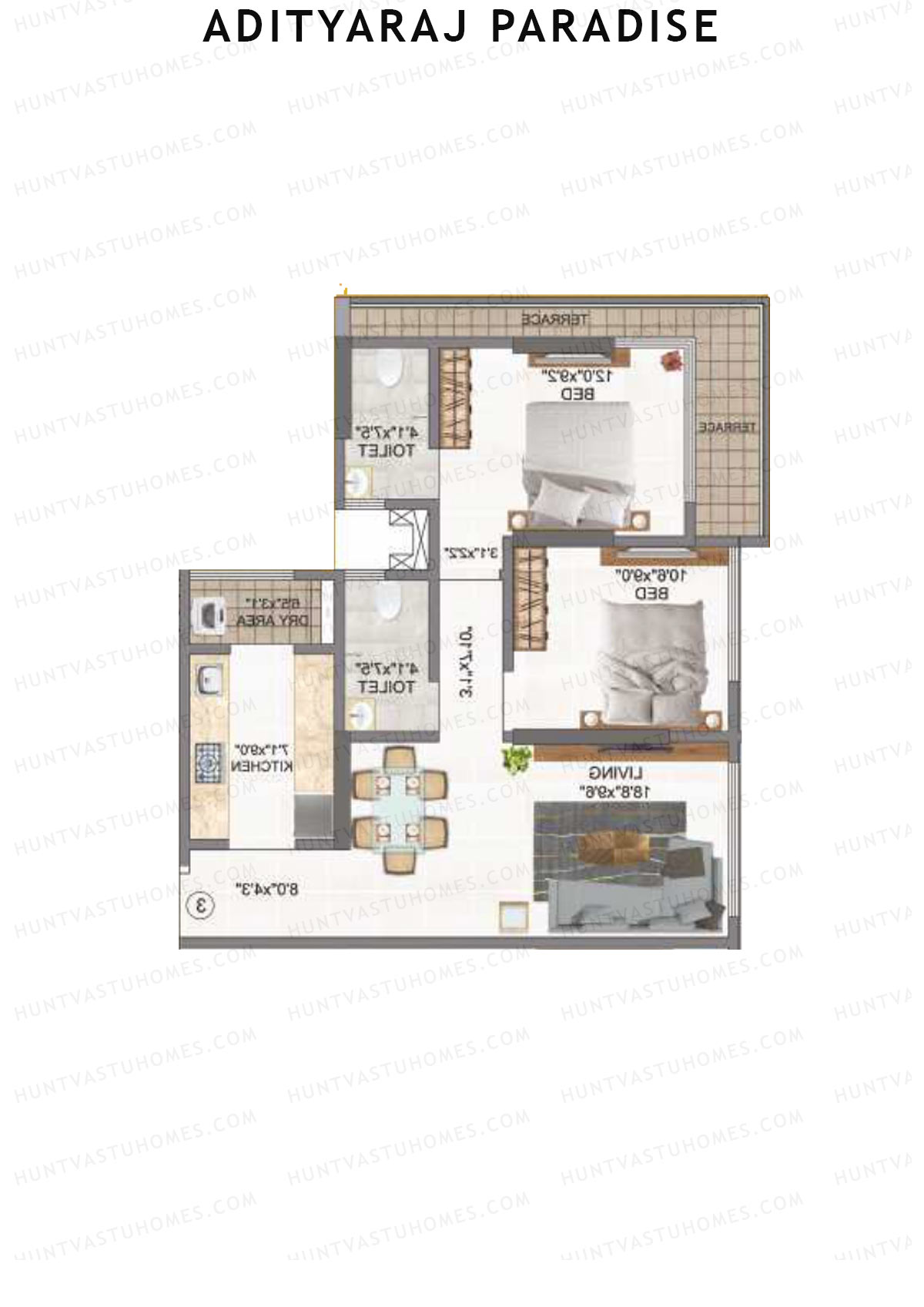 Adityaraj Paradise Wing B Unit 3 Floor Plan