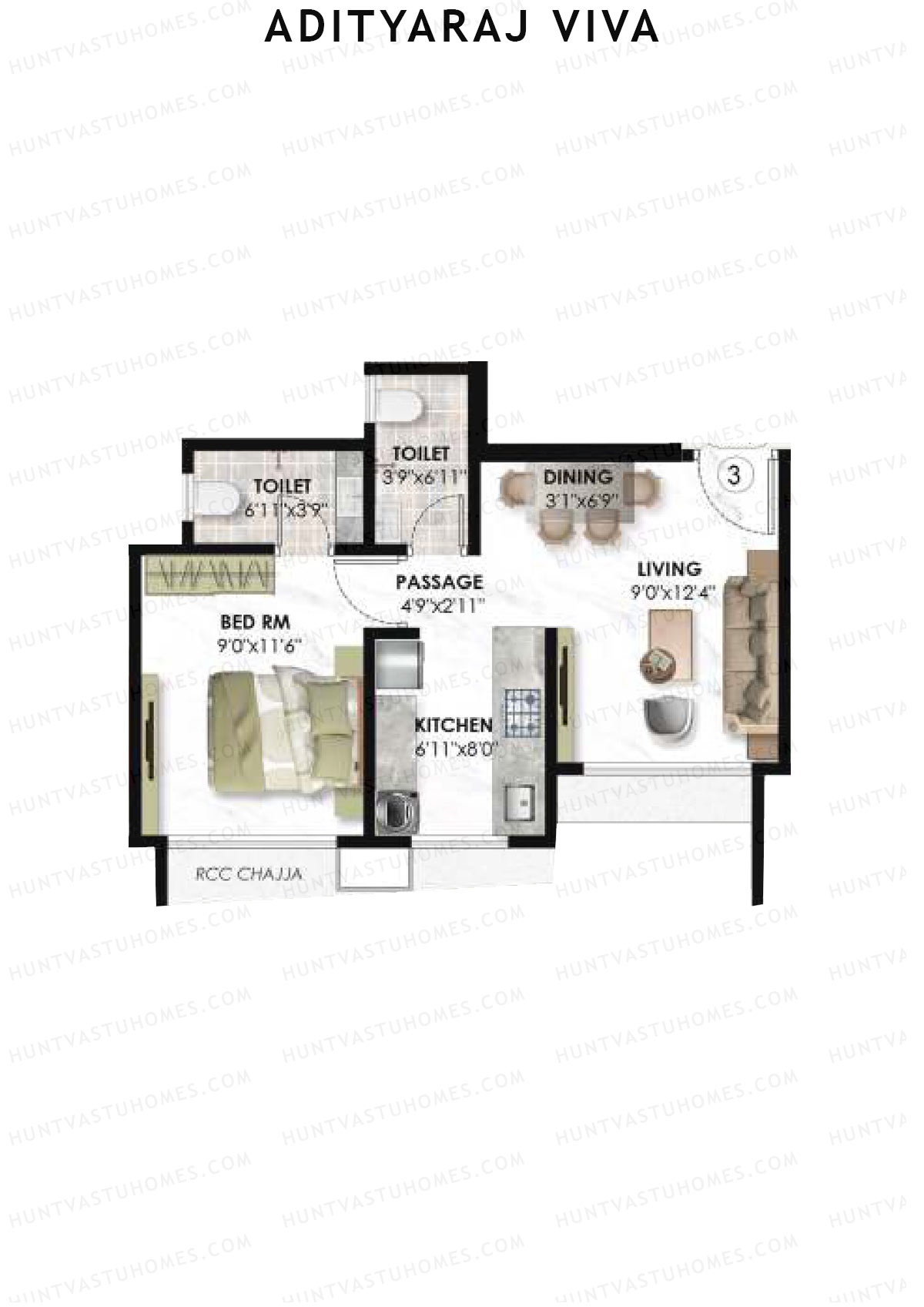 Adityaraj Viva Wing B Unit 3 Floor Plan