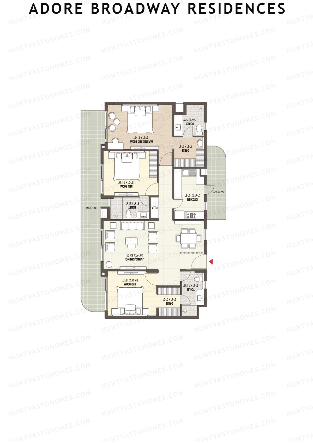 Adore Broadway Residences, Tower 1, Unit 1, 3BHK, Super Area 2100   sq ft 