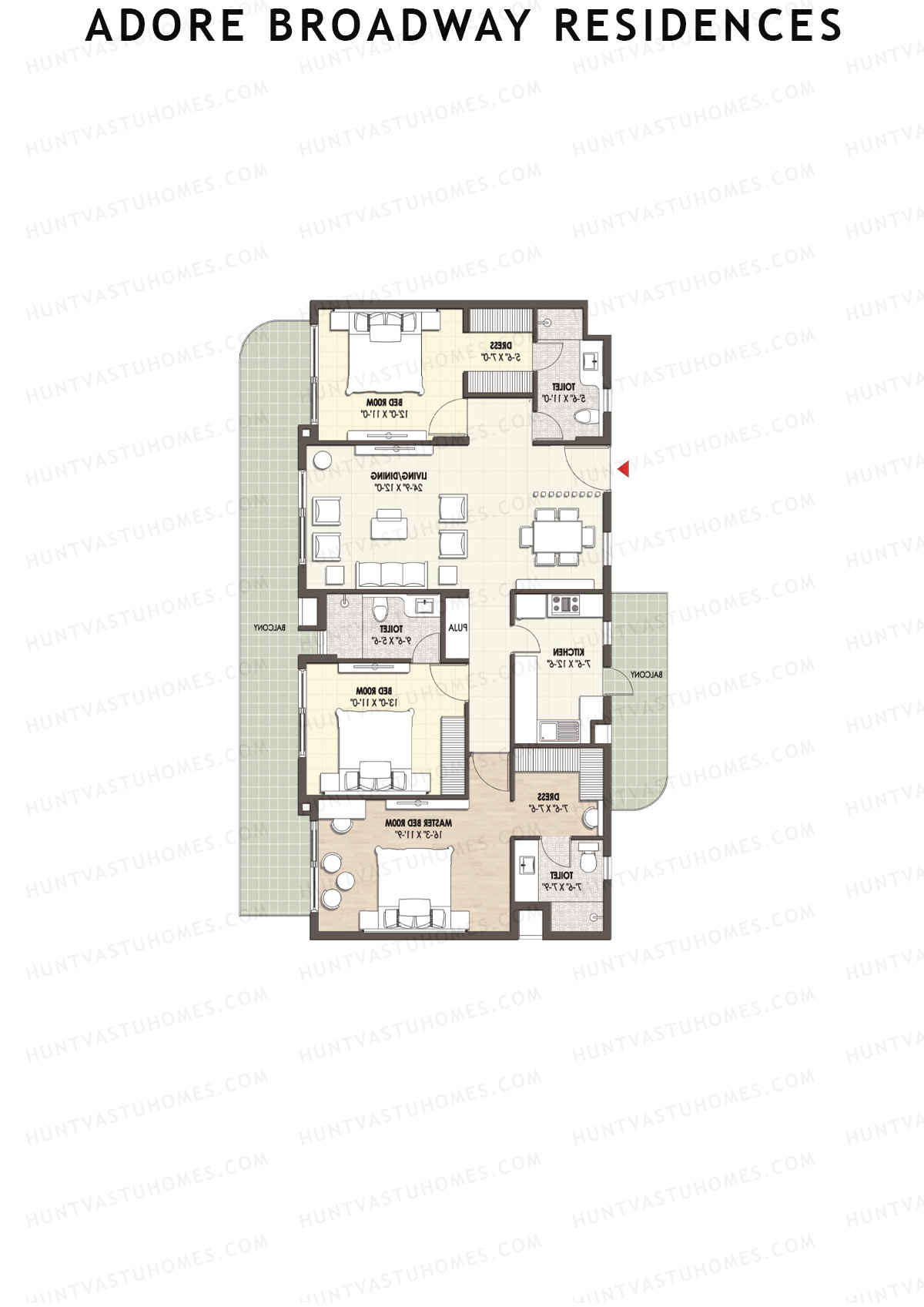 Adore Broadway Residences, Tower 1, Unit 2, 3BHK, Super Area 2100   sq ft 