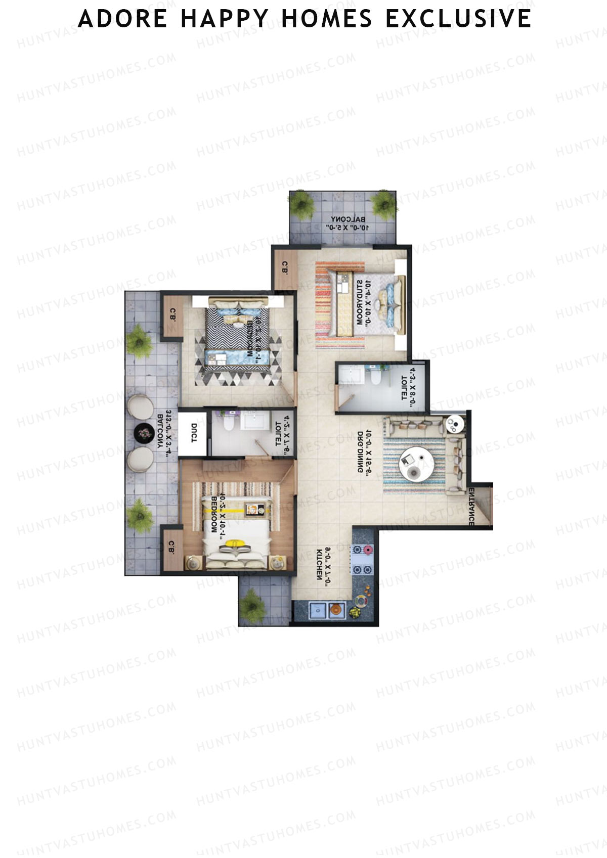 Adore Happy Homes Exclusive, Tower 24, Unit 2 (Type 1), 3BHK, Super Area 645   sq ft 