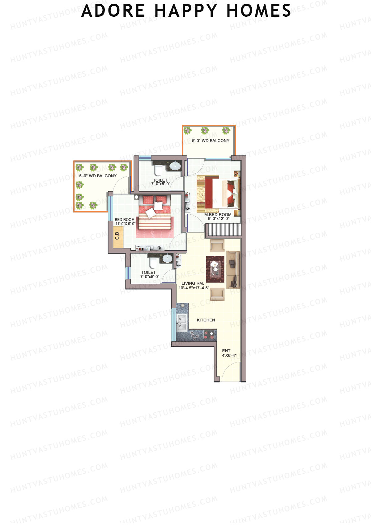 Adore Happy Homes, Tower 6, Unit 6 (Type A), 2BHK, Carpet Area 483   sq ft 