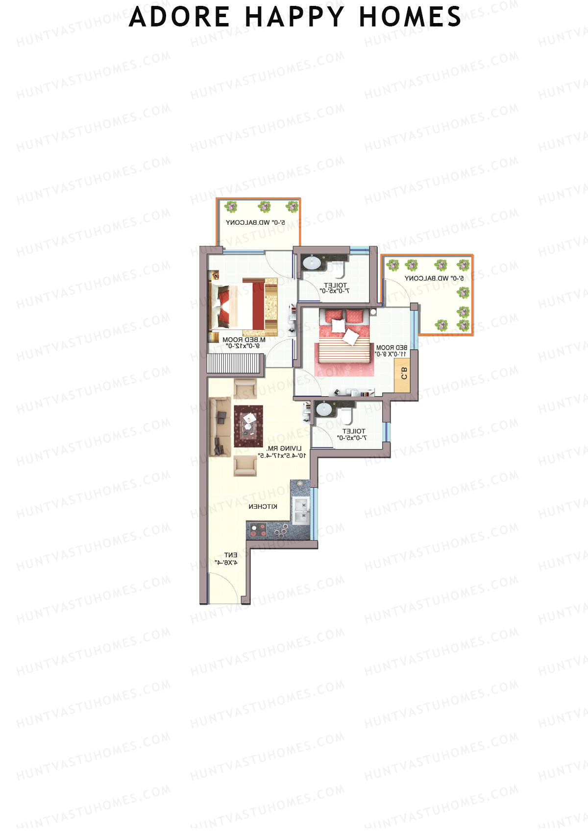 Adore Happy Homes, Tower 7, Unit 7 (Type A), 2BHK, Carpet Area 483   sq ft 
