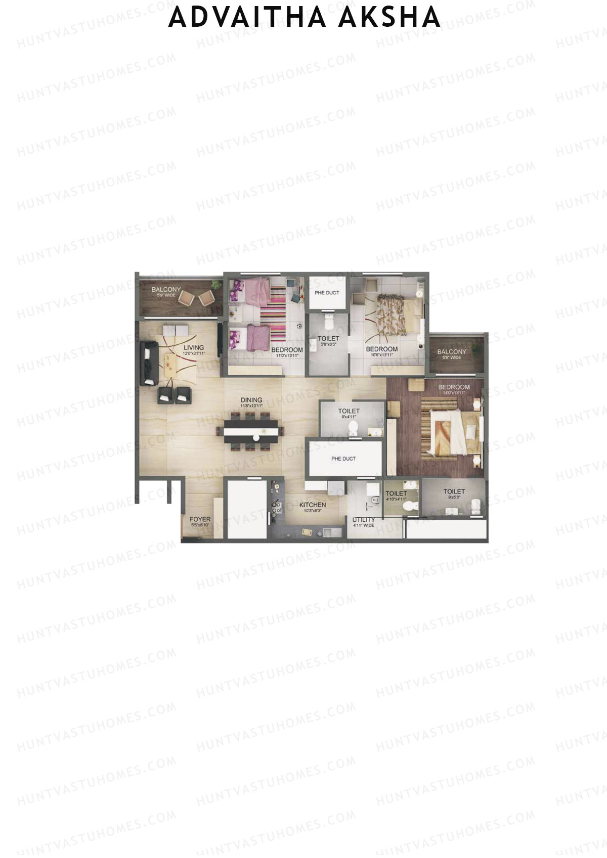 Advaitha Aksha, Block B, Unit 3, 3BHK, Super Area 1969   sq ft 