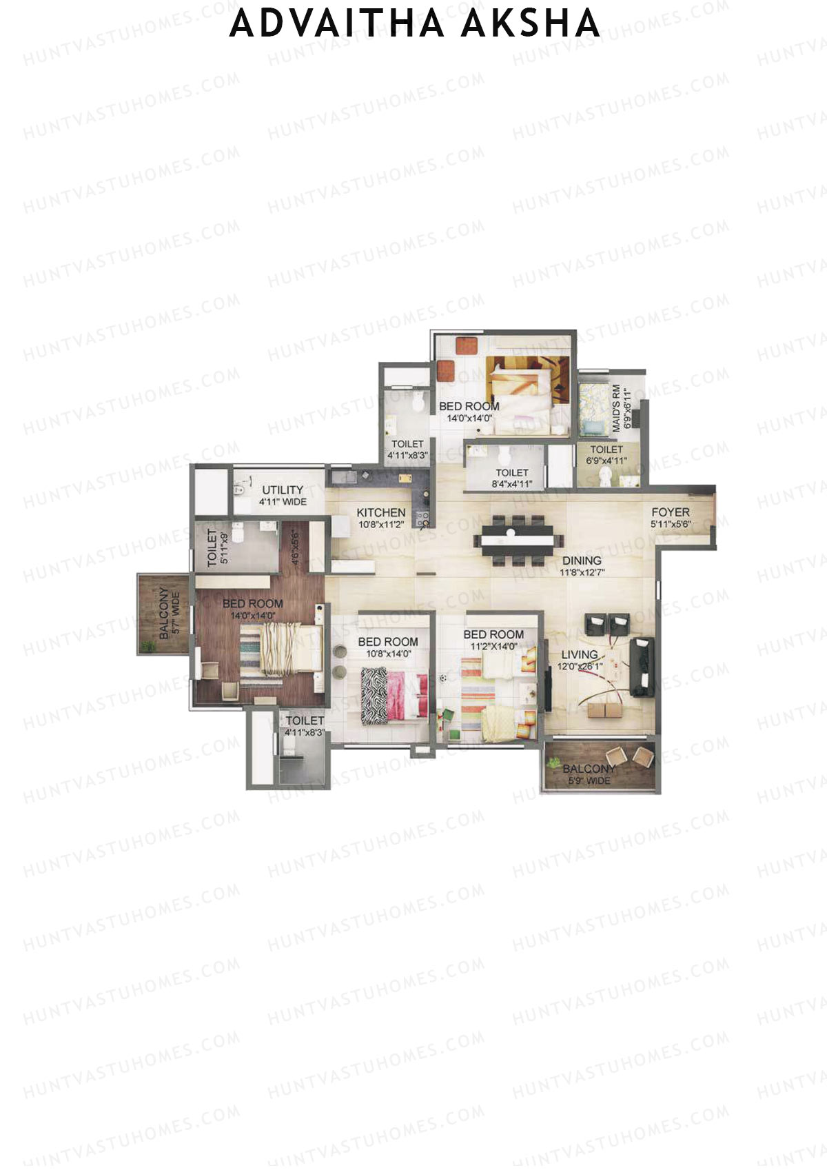 Advaitha Aksha, Block D, Unit 1, 4BHK, Super Area 2451   sq ft 