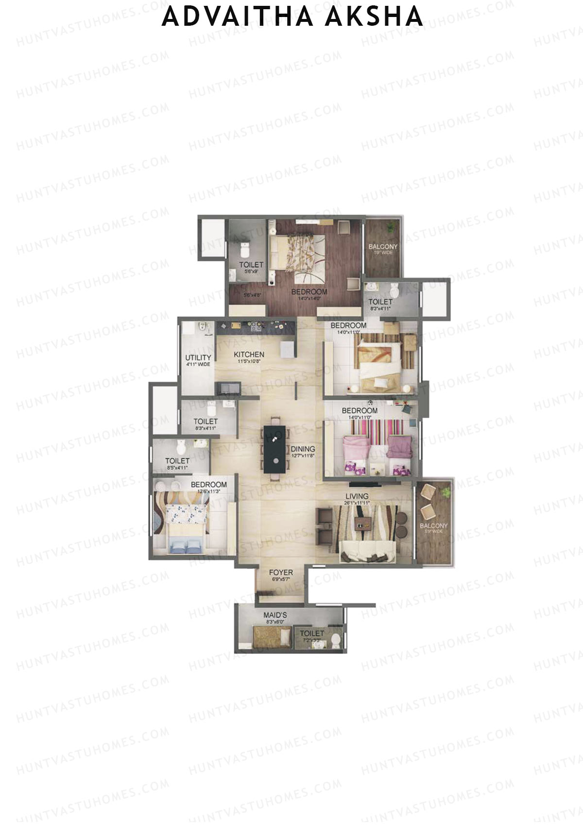 Advaitha Aksha, Block D, Unit 2, 4BHK, Super Area 2441   sq ft 