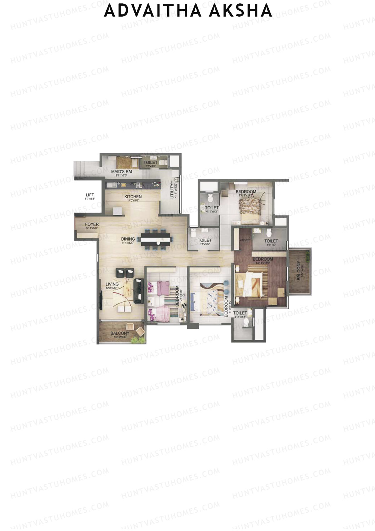 Advaitha Aksha, Block D, Unit 3, 4BHK, Super Area 2460   sq ft 