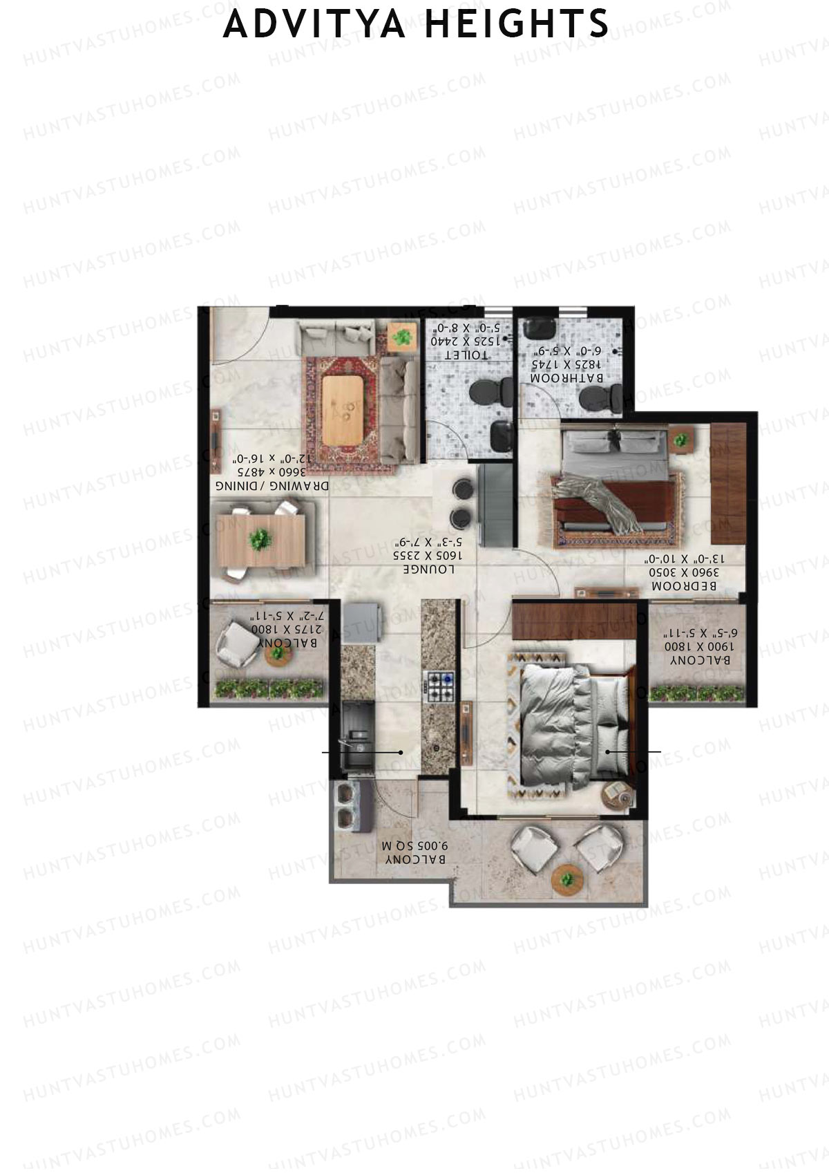 Advitya Heights, Tower 3, Unit 4, 2BHK, Carpet Area 645   sq ft 