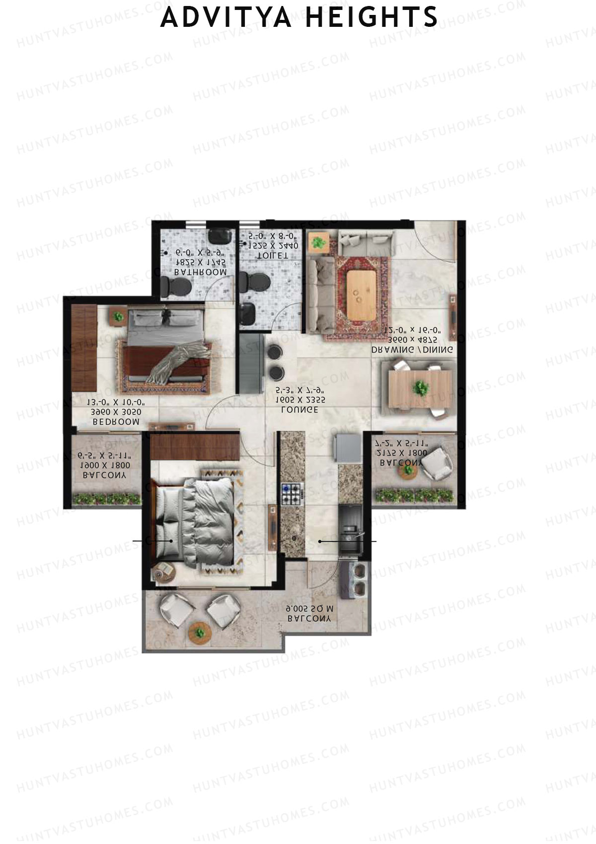 Advitya Heights, Tower 7, Unit 1, 2BHK, Carpet Area 645   sq ft 