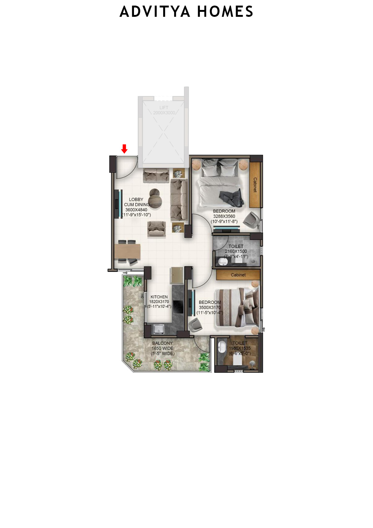 Advitya Homes Tower 1 Unit 7 (Type A1) Floor Plan