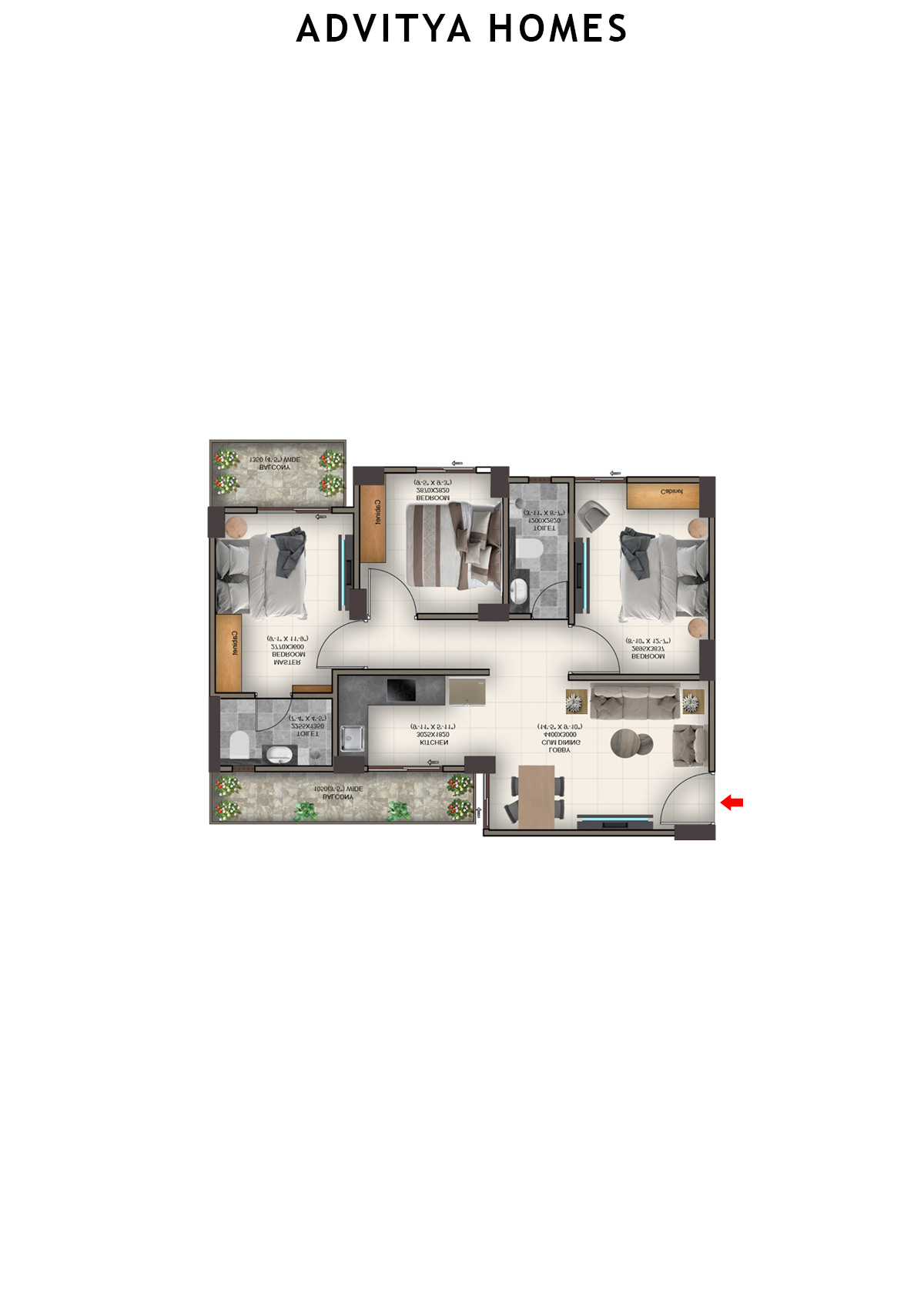 Advitya Homes Tower 8 Unit 2 (Type D) Floor Plan