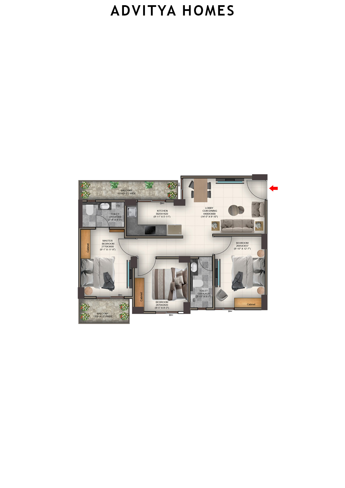 Advitya Homes Tower 8 Unit 3 (Type D) Floor Plan