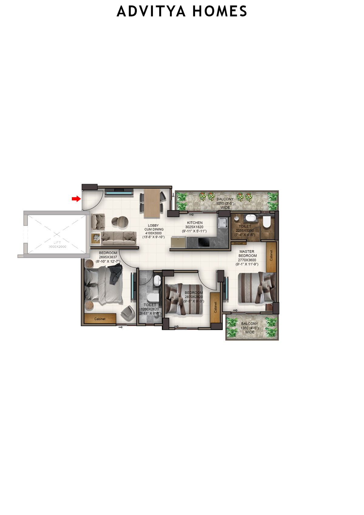 Advitya Homes Tower 8 Unit 6 (Type D1) Floor Plan