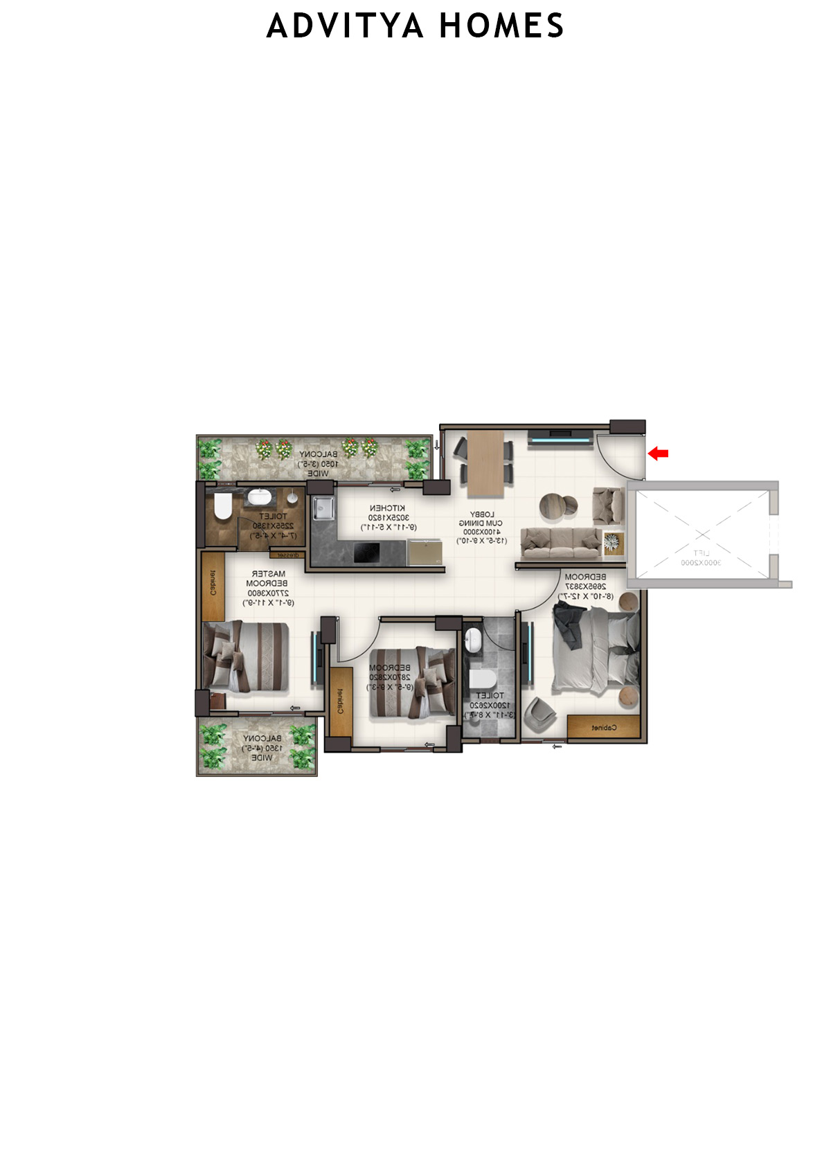 Advitya Homes Tower 9 Unit 3 (Type D1) Floor Plan