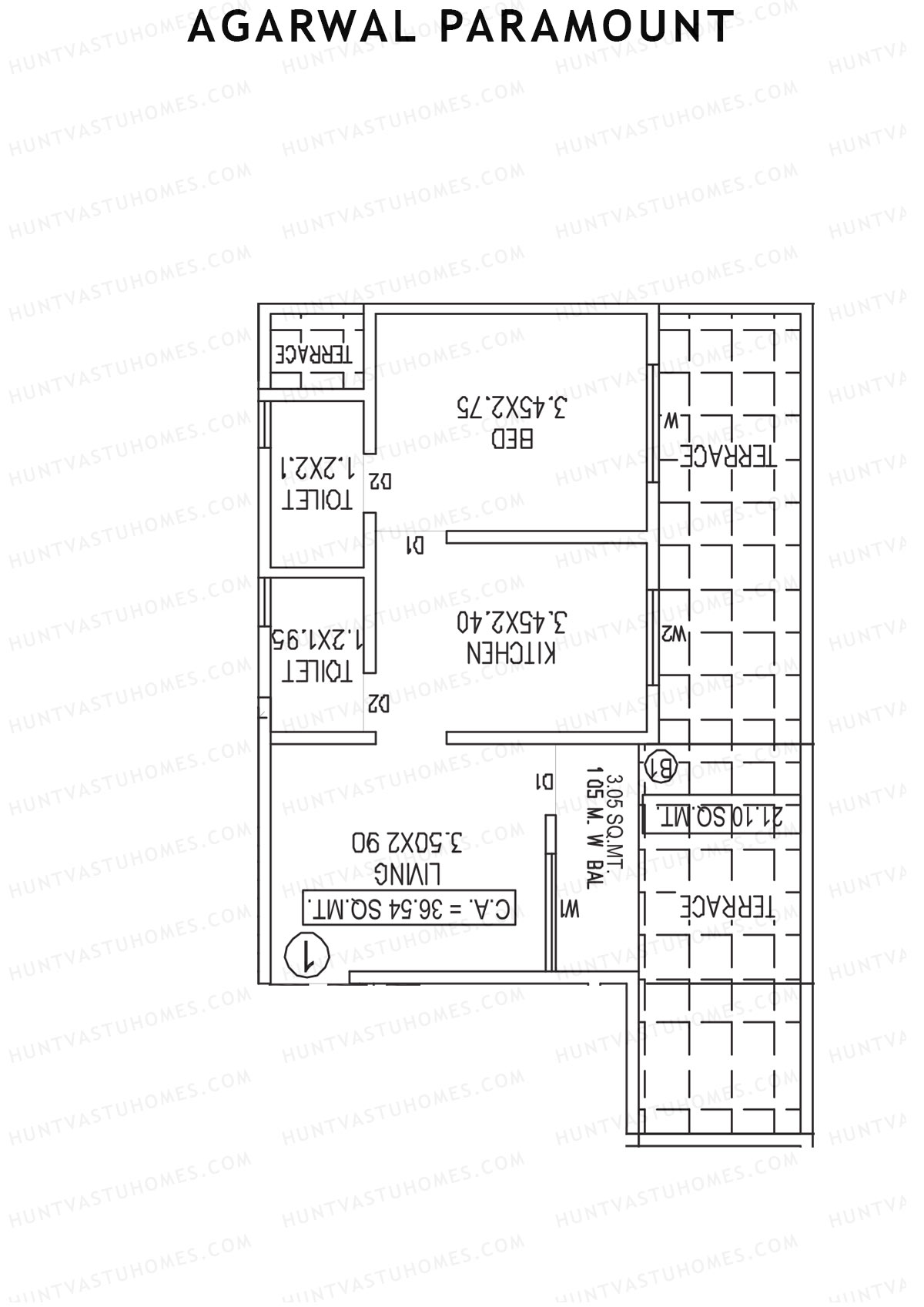 Agarwal Paramount, Tower 1 Wing A, Unit 1, 1BHK, Carpet Area 393   sq ft 