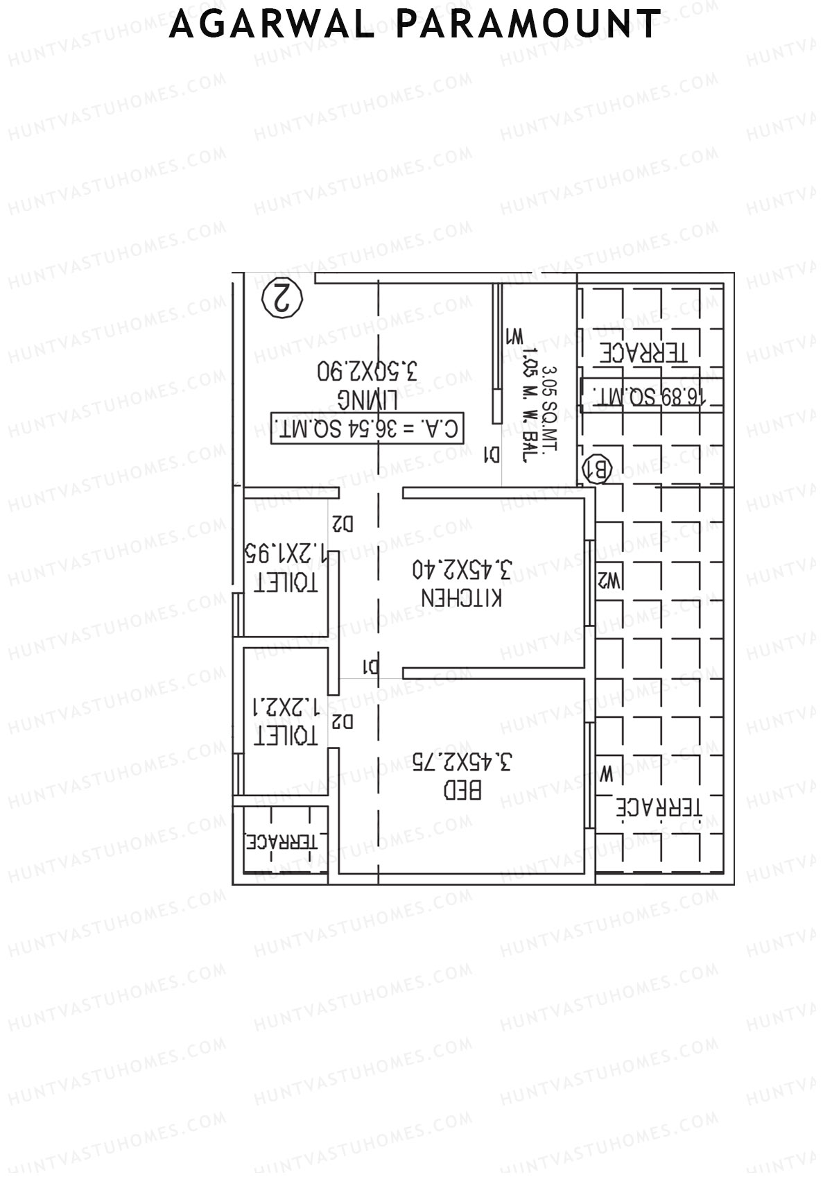 Agarwal Paramount, Tower 1 Wing A, Unit 2, 1BHK, Carpet Area 393   sq ft 