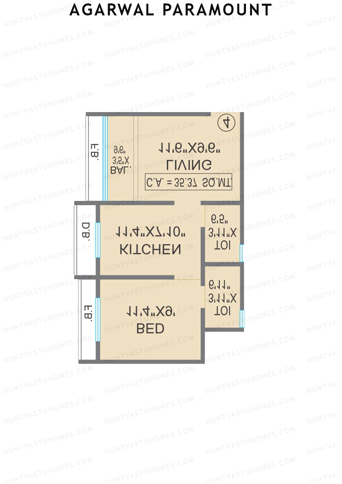Agarwal Paramount, Tower 1 Wing A, Unit 3, 1BHK, Carpet Area 361   sq ft 