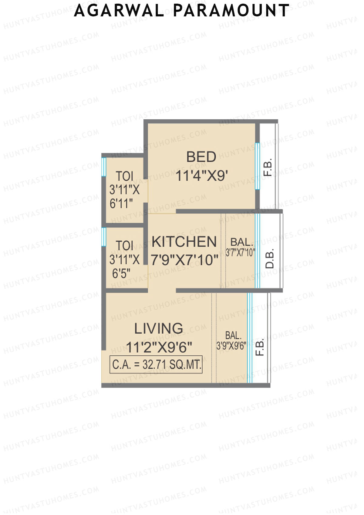 Agarwal Paramount, Tower 1 Wing B, Unit 1, 1BHK, Carpet Area 352   sq ft 