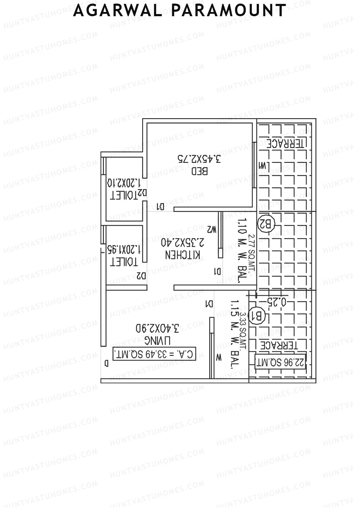 Agarwal Paramount, Tower 1 Wing B, Unit 1, 1BHK, Carpet Area 360   sq ft 