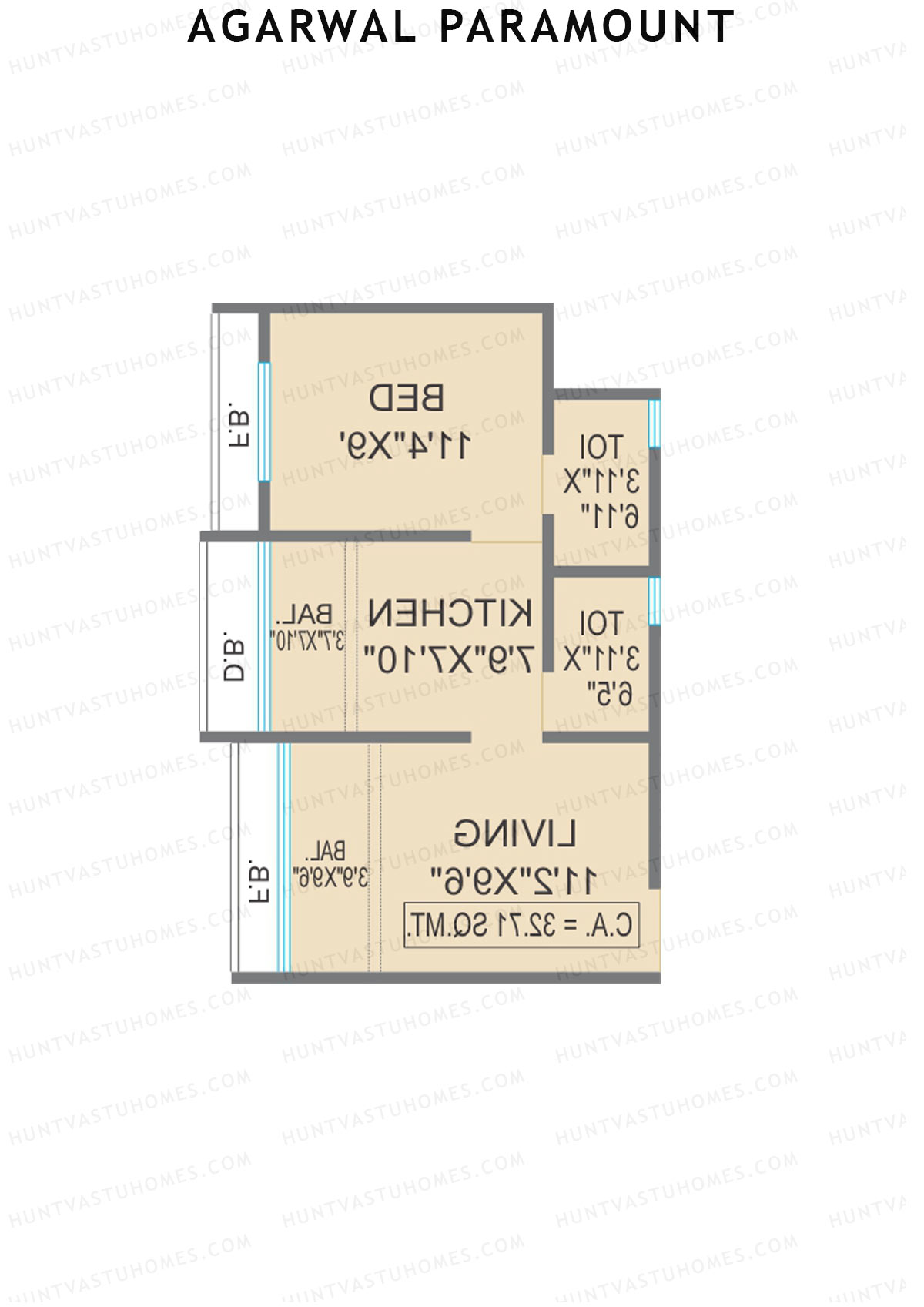 Agarwal Paramount, Tower 1 Wing B, Unit 4, 1BHK, Carpet Area 352   sq ft 