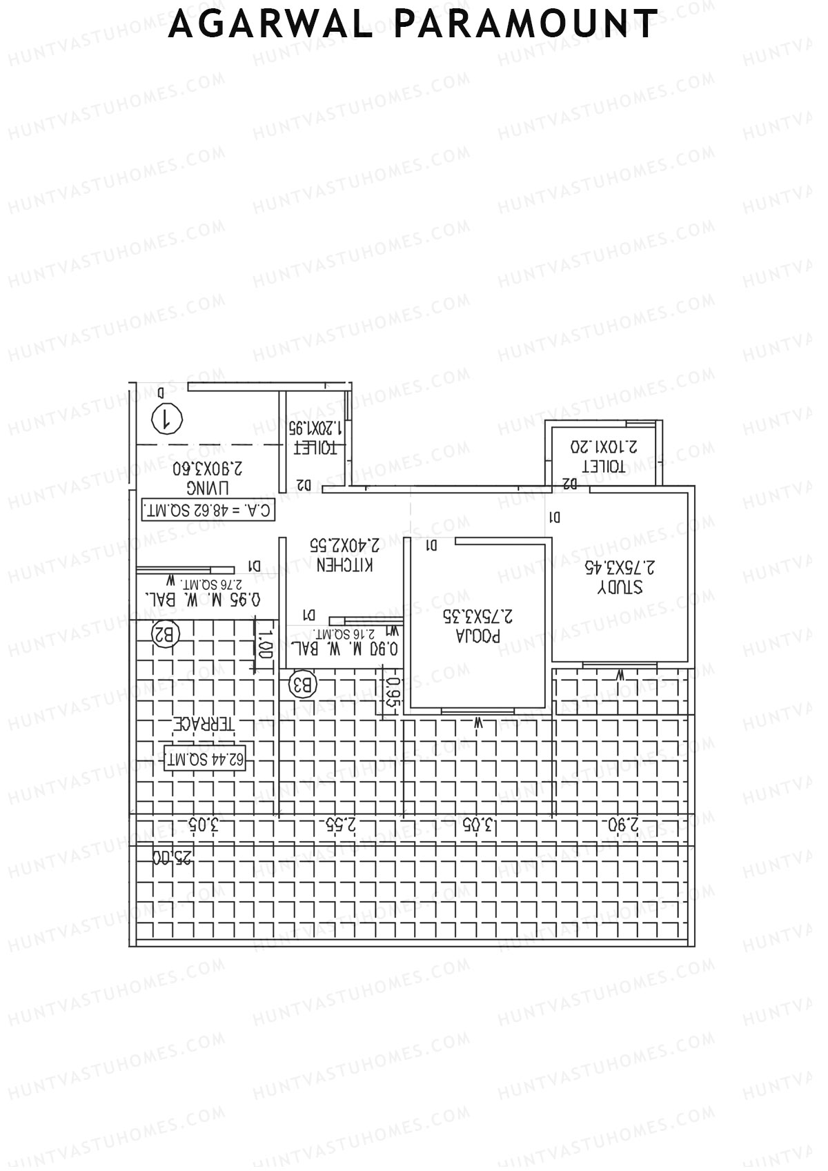 Agarwal Paramount, Tower 1 Wing C, Unit 1, 2BHK, Carpet Area 523   sq ft 