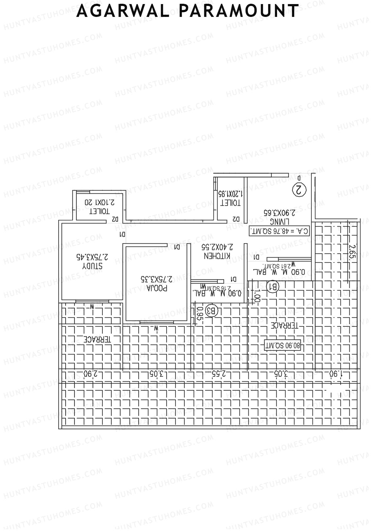 Agarwal Paramount, Tower 1 Wing C, Unit 2, 2BHK, Carpet Area 524   sq ft 