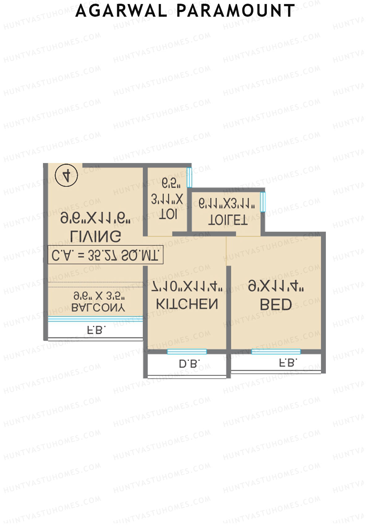 Agarwal Paramount, Tower 1 Wing D, Unit 1, 1BHK, Carpet Area 379   sq ft 