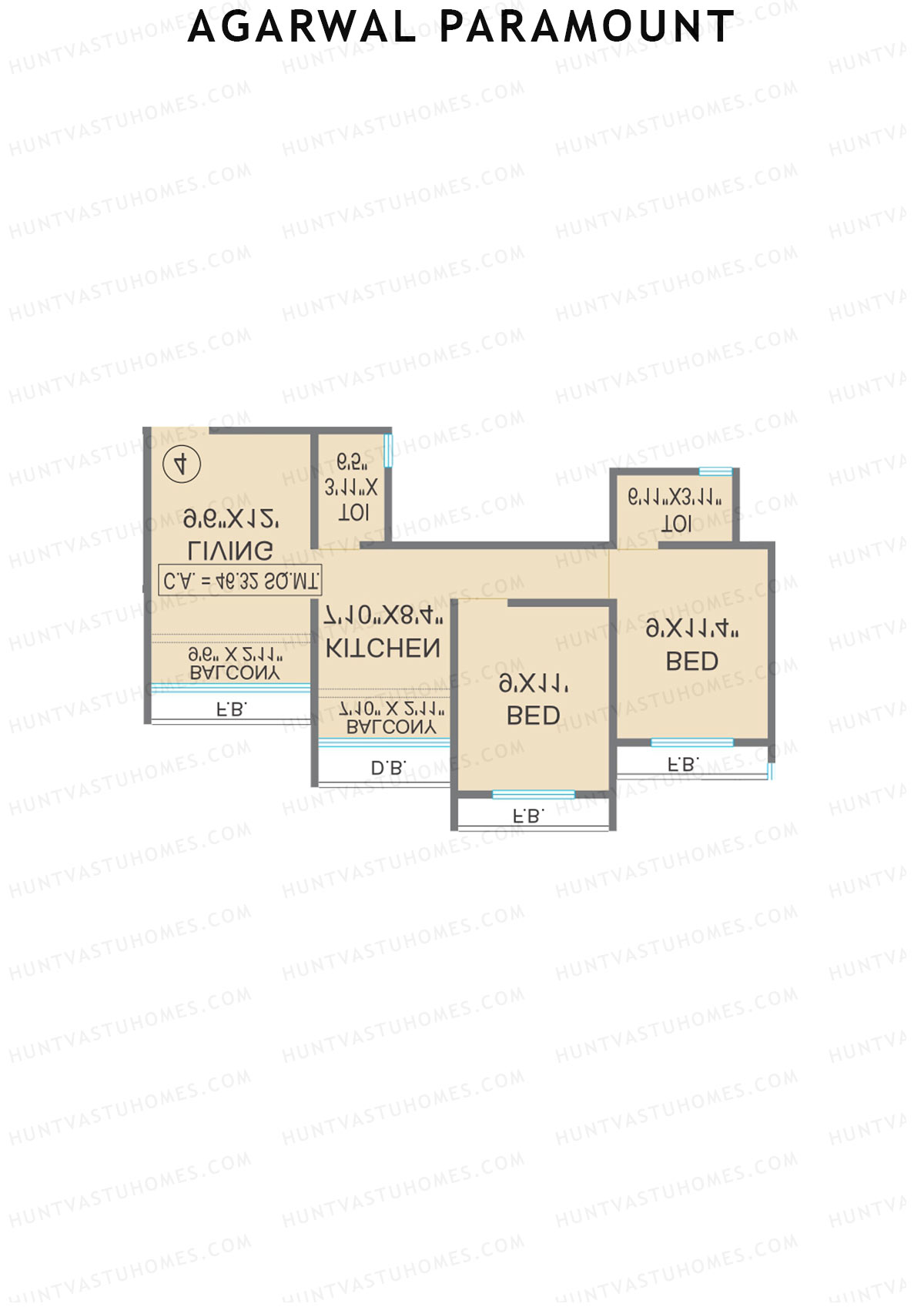 Agarwal Paramount, Tower 1 Wing E, Unit 1, 1BHK, Carpet Area 496   sq ft 