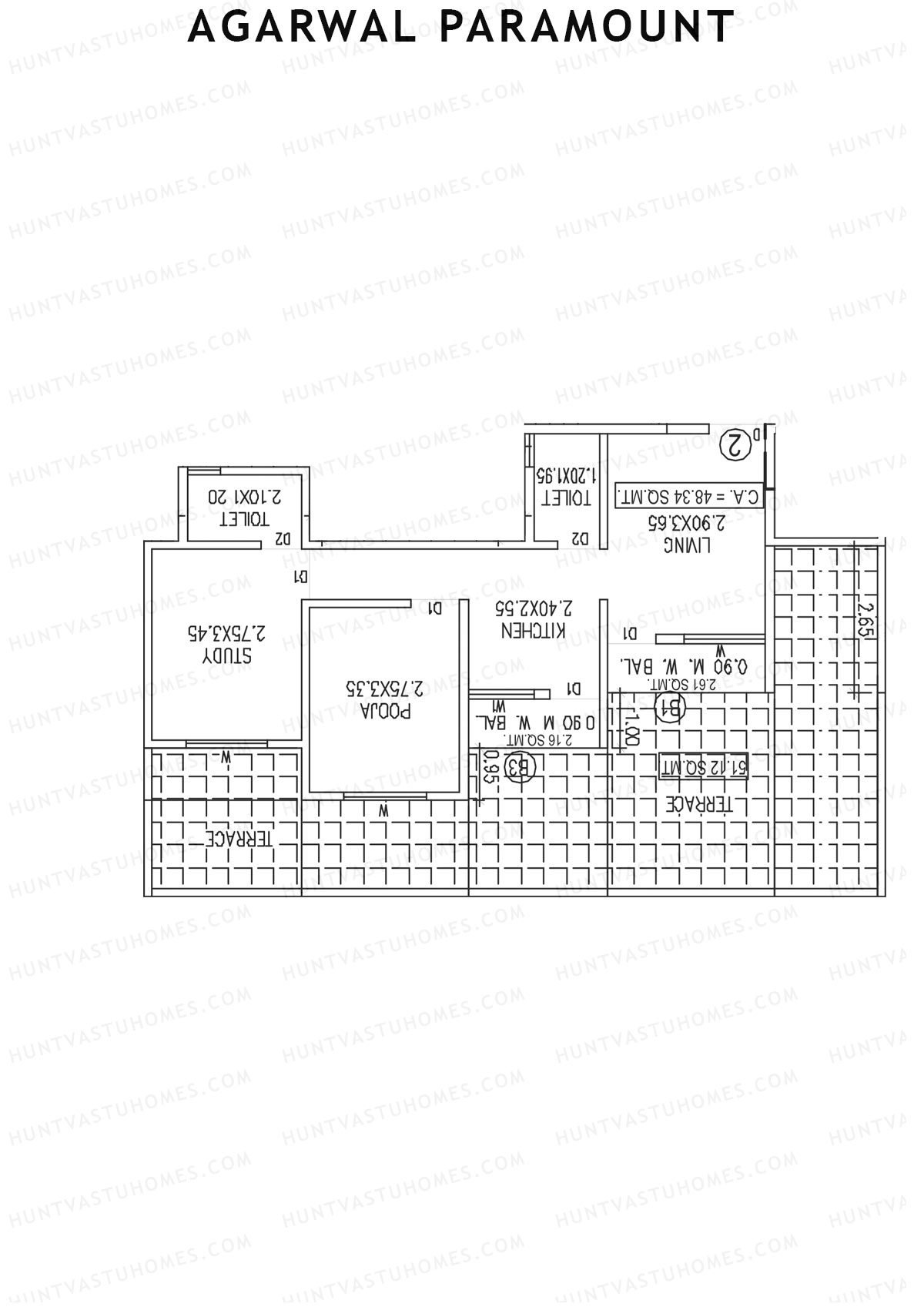 Agarwal Paramount, Tower 1 Wing E, Unit 2, 2BHK, Carpet Area 520   sq ft 