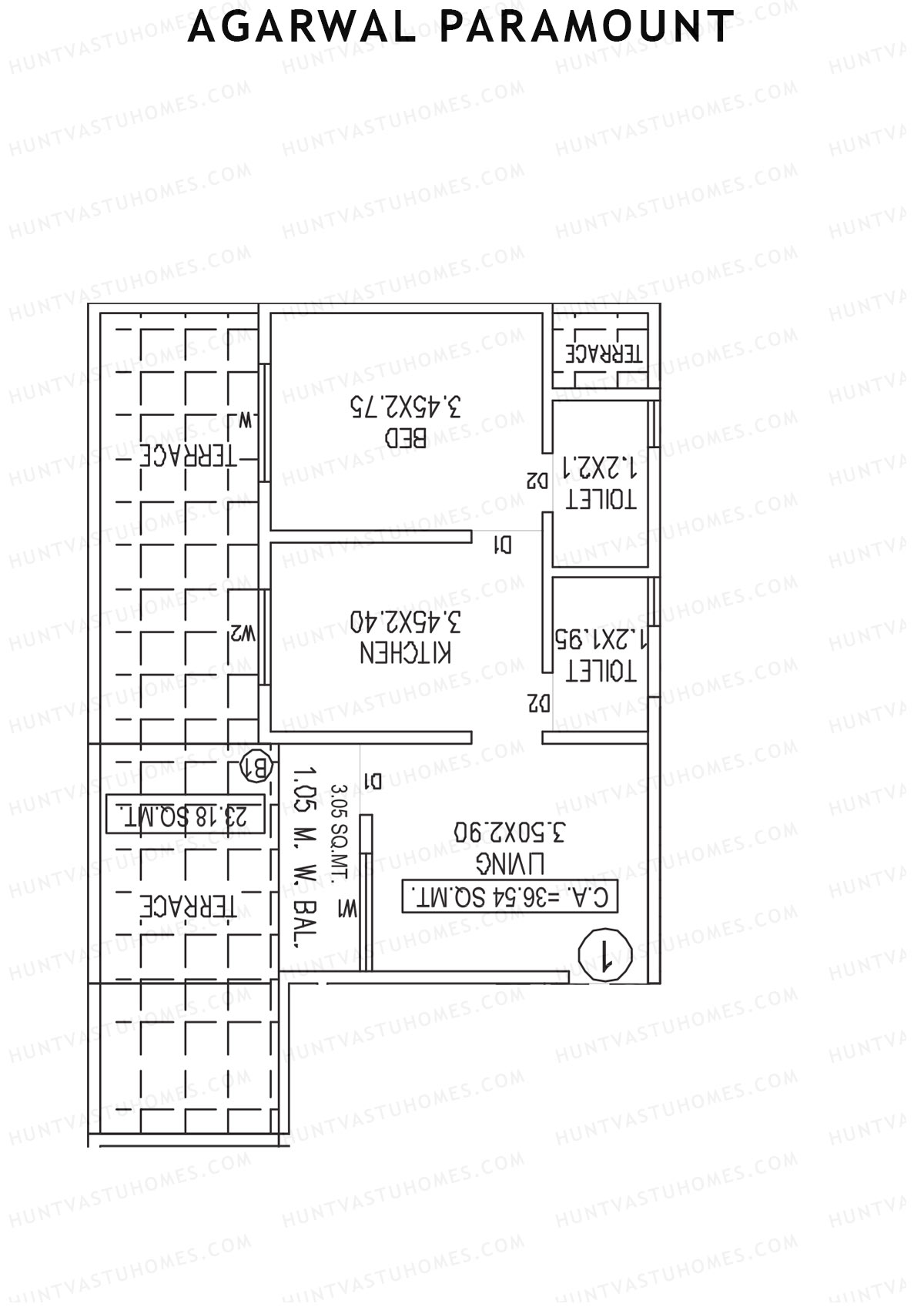 Agarwal Paramount, Tower 1 Wing G, Unit 1, 1BHK, Carpet Area 393   sq ft 