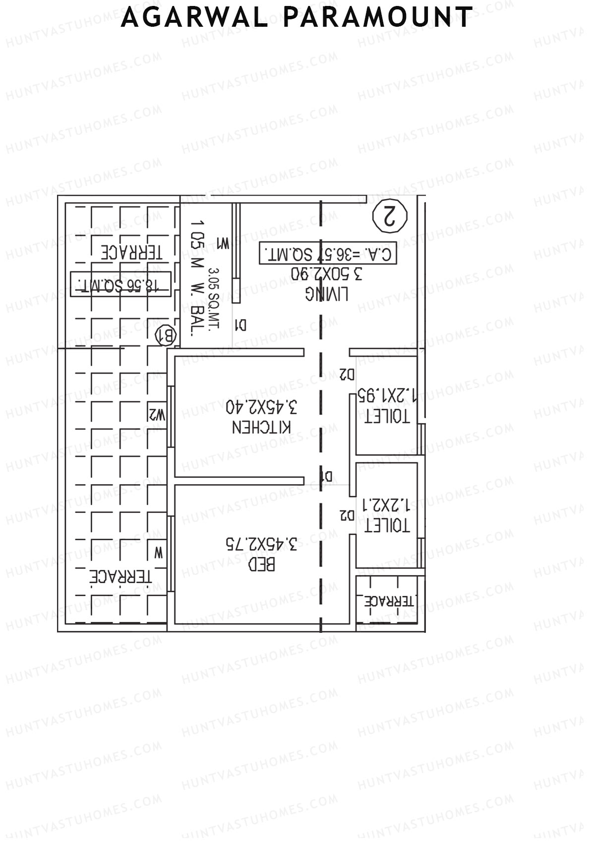 Agarwal Paramount, Tower 1 Wing G, Unit 2, 1BHK, Carpet Area 393   sq ft 