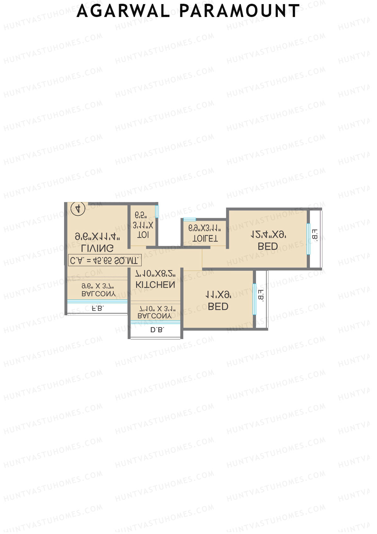 Agarwal Paramount, Tower 2 Wing A, Unit 1, 2BHK, Carpet Area 494   sq ft 