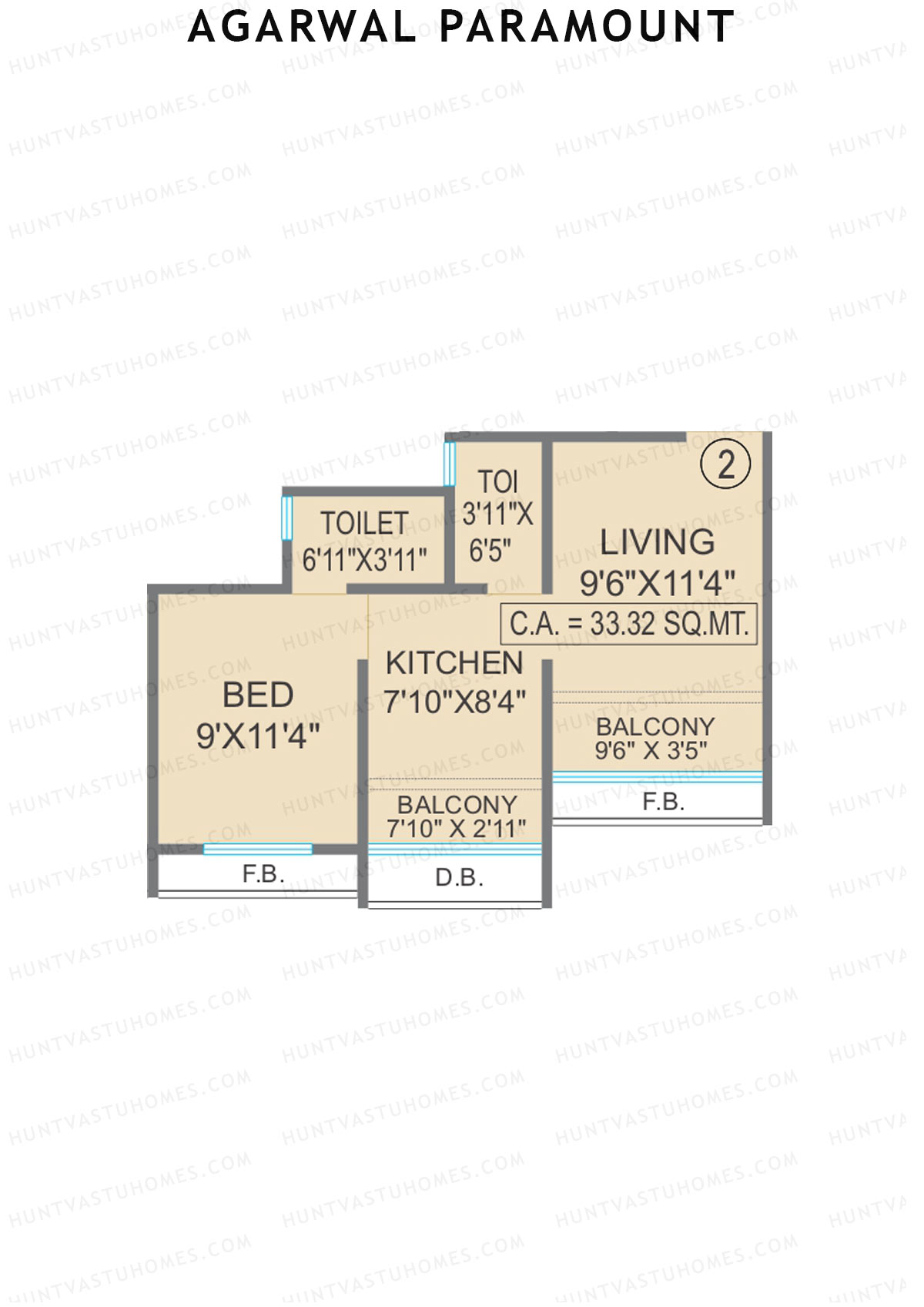 Agarwal Paramount, Tower 2 Wing E, Unit 2, 1BHK, Carpet Area 358   sq ft 