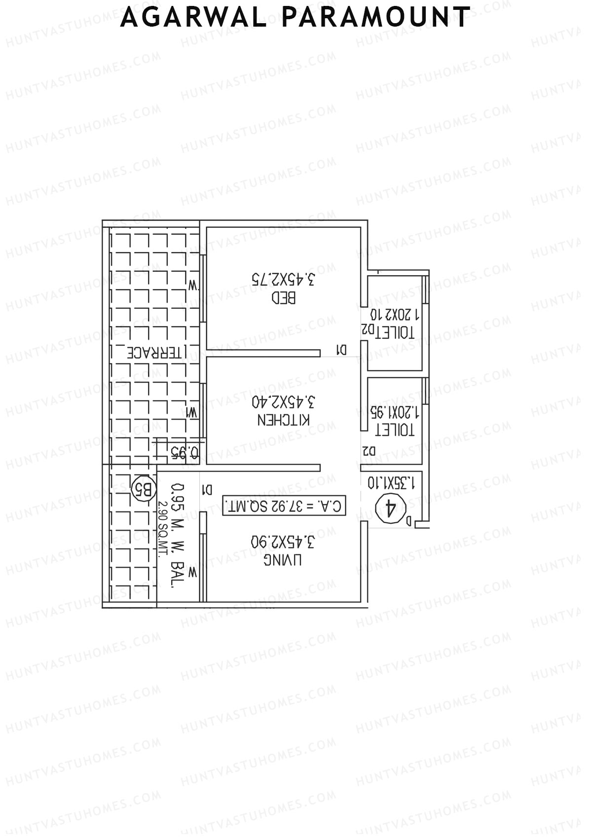 Agarwal Paramount, Tower 2 Wing E, Unit 4, 1BHK, Carpet Area 408   sq ft 