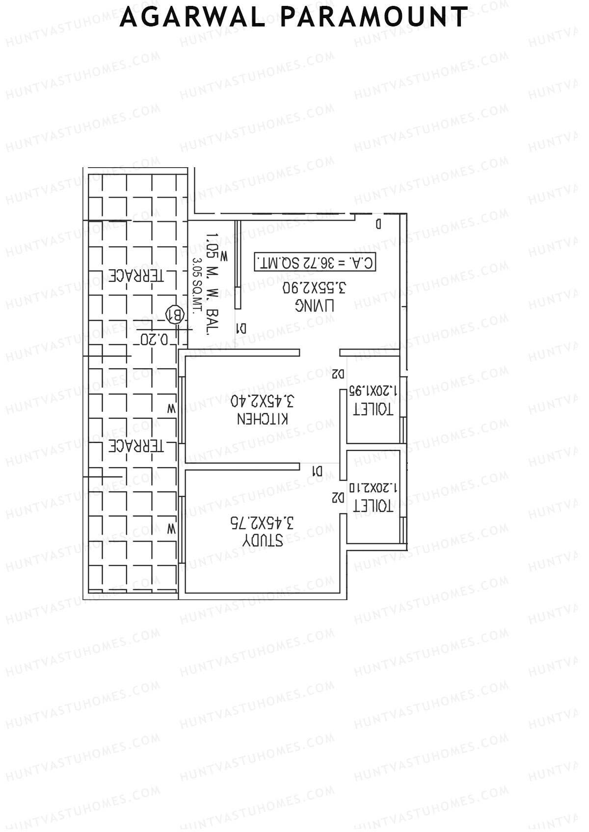 Agarwal Paramount, Tower 2 Wing F, Unit 2, 1BHK, Carpet Area 395   sq ft 