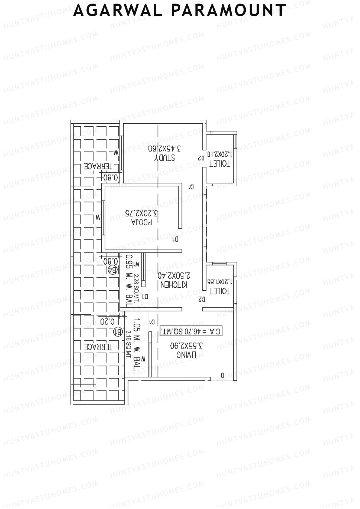 Agarwal Paramount, Tower 2 Wing F, Unit 3, 2BHK, Carpet Area 502   sq ft 