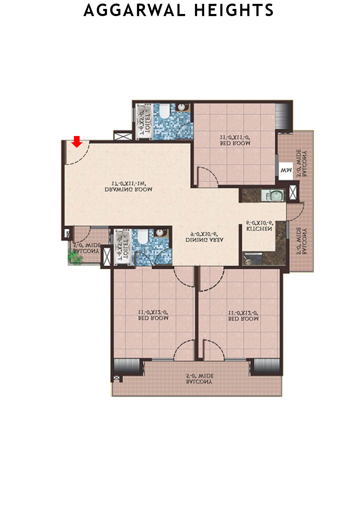 Aggarwal Heights Block A Unit 2 (Type 3) Floor Plan