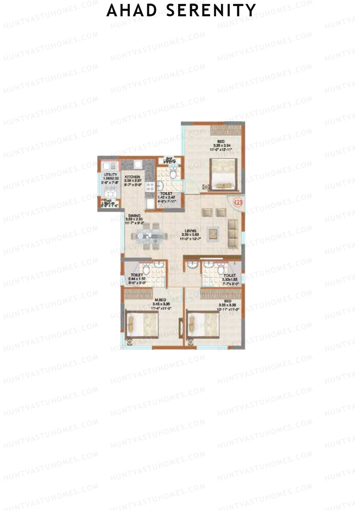 Ahad Serenity Daffodil Wing 1 Unit 3 Floor Plan