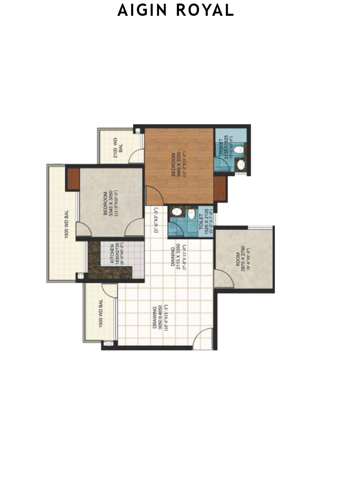 Aigin Royal Tower C Unit 1 (Type 2BHK-S) Floor Plan