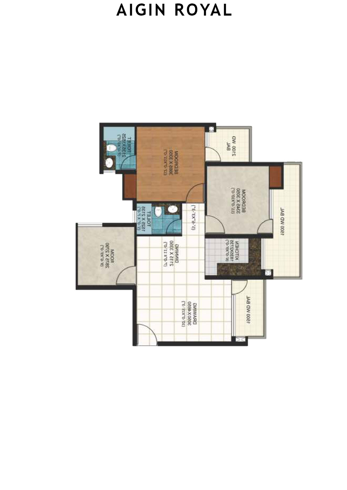 Aigin Royal Tower C Unit 2 (Type 2BHK-S) Floor Plan