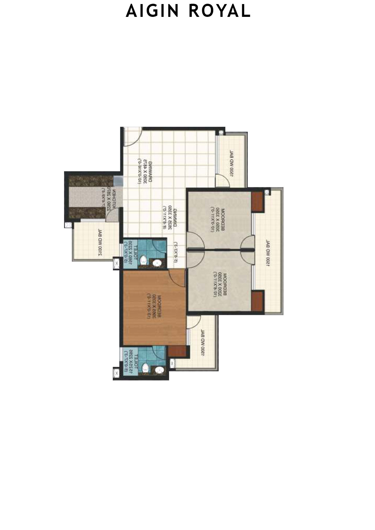 Aigin Royal Tower C Unit 3 (Type 3BHK) Floor Plan