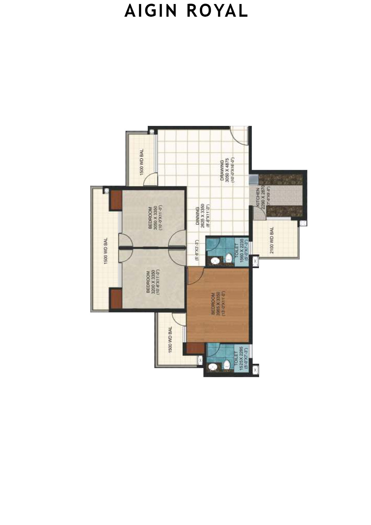 Aigin Royal Tower C Unit 4 (Type 3BHK) Floor Plan