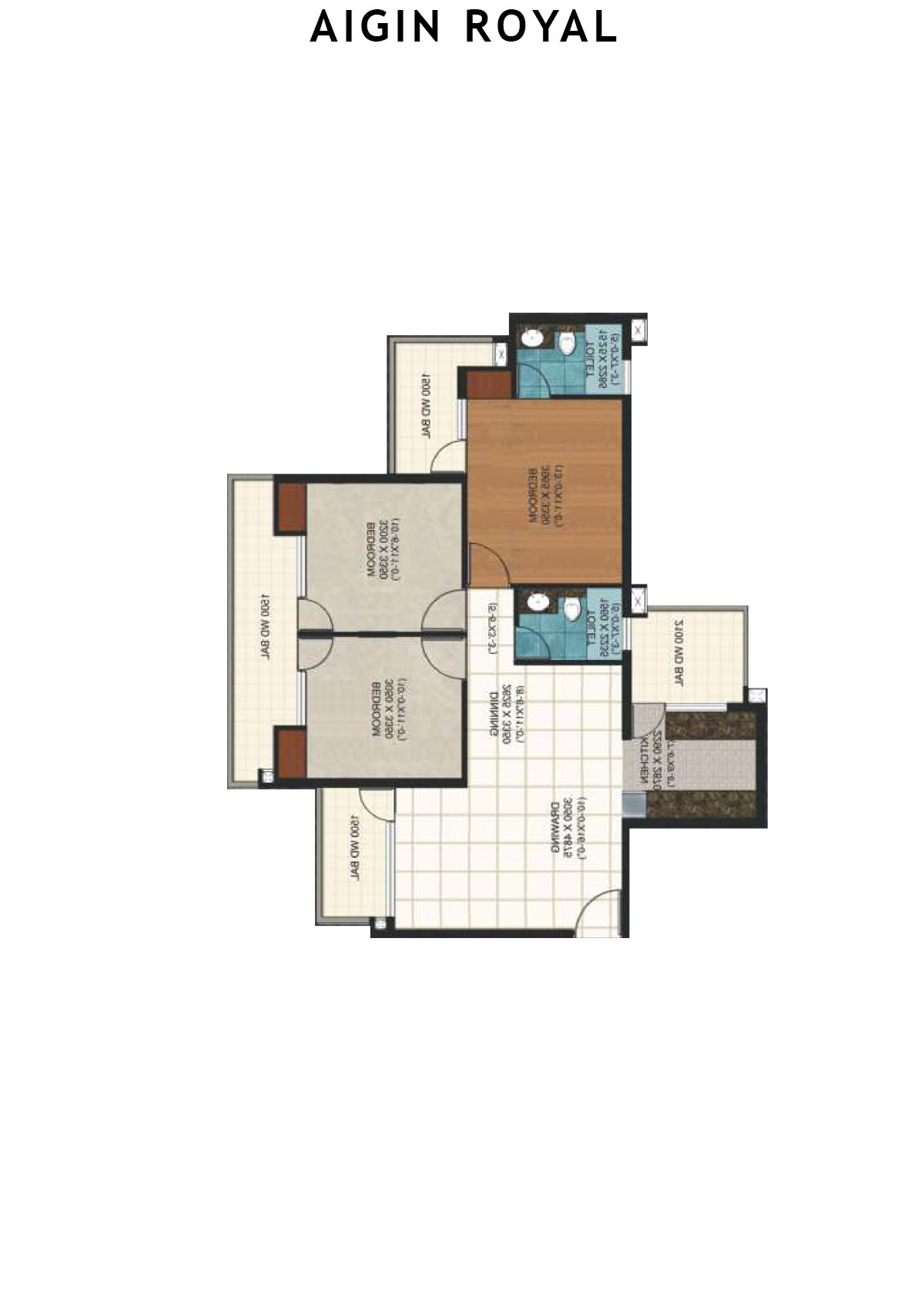 Aigin Royal Tower D Unit 1 (Type 3BHK) Floor Plan